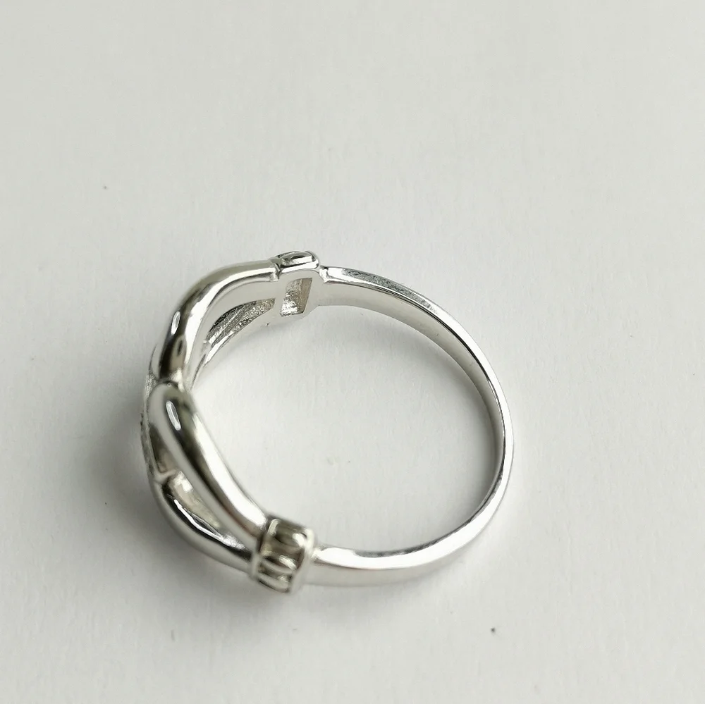 Sterling Silver CZ Double Link Love Ring size 7